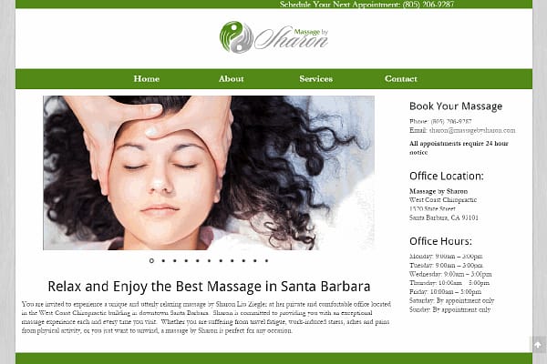Home Page for Massage by Sharon website, a client of SB Creative Content